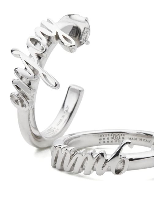 MM6 by Maison Margiela White Lettering Hoop Earrings
