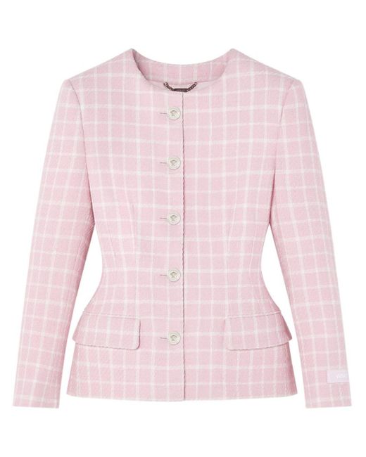 Versace Pink Check-print Flared Jacket