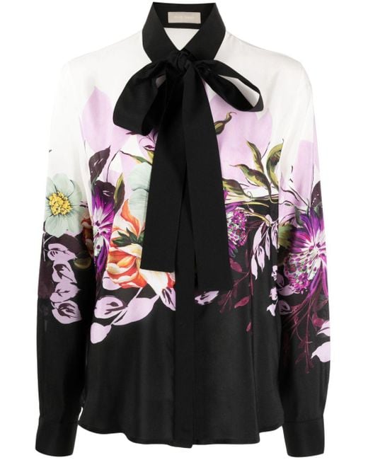 Chemise en soie à fleurs Elie Saab en coloris Black