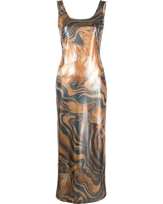 Alberta Ferretti Metallic Swirl Print Dress