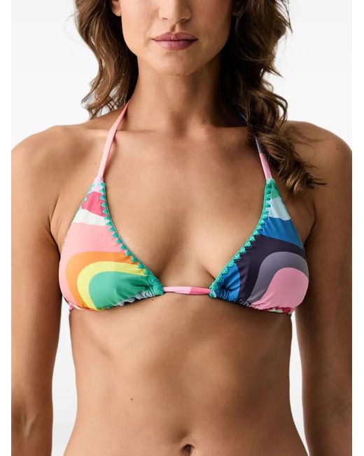 Kurt Geiger Blue Abstract-Print Whipstitch-Trim Bikini Top