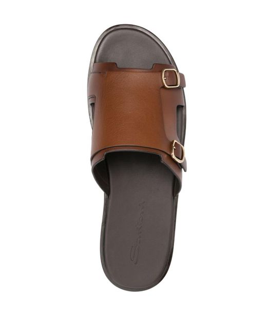 Santoni Brown Double-buckle Leather Sandals for men