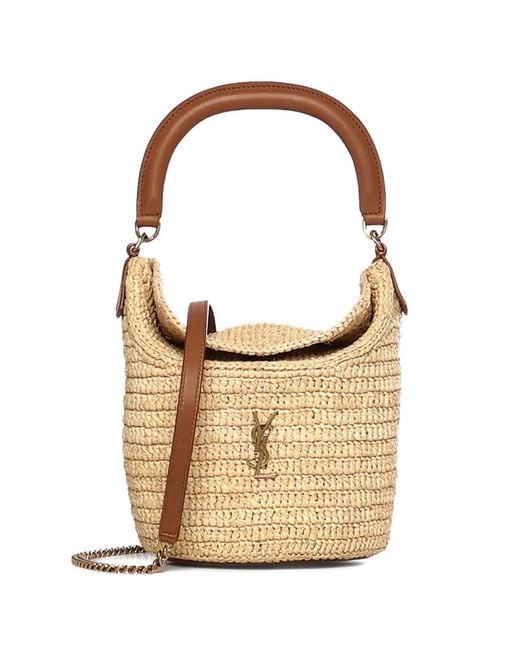 Saint Laurent White Gaby Raffia Bucket Bag
