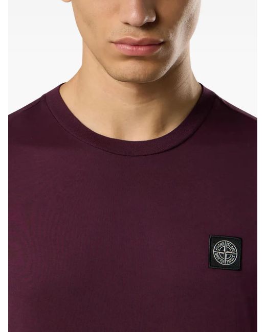 Stone Island Purple Compass-Patch T-Shirt for men