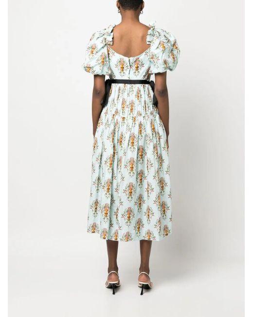 Agua Bendita White Floral-Print Midi Dress
