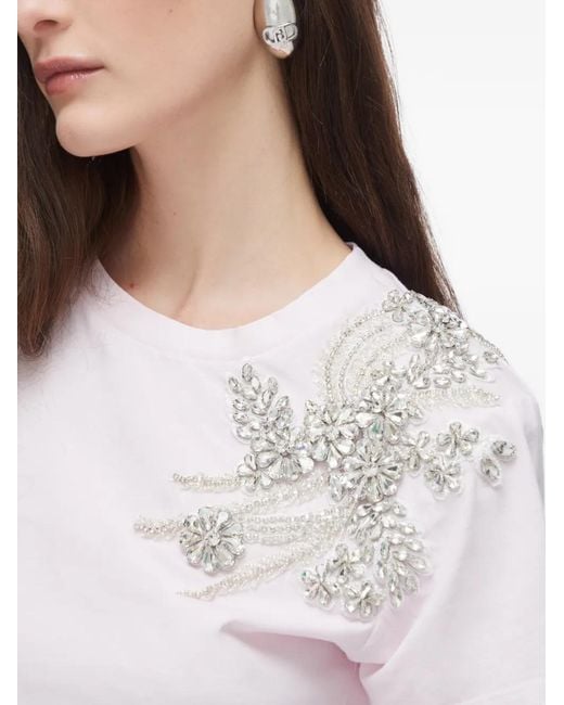 Liu Jo White T-Shirt With Jewel Embroidery