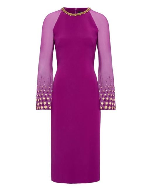 Jenny Packham Purple Eurabia Mesh-Sleeve Midi Dress