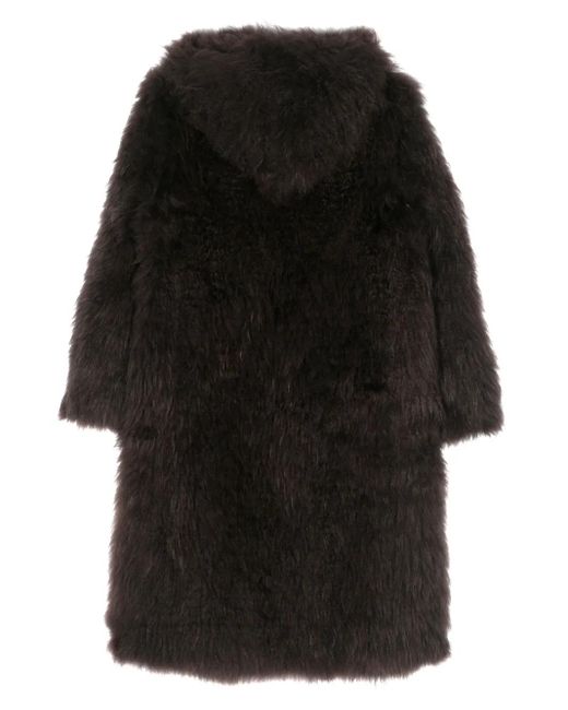 Liska Black Press-Stud Shearling Coat