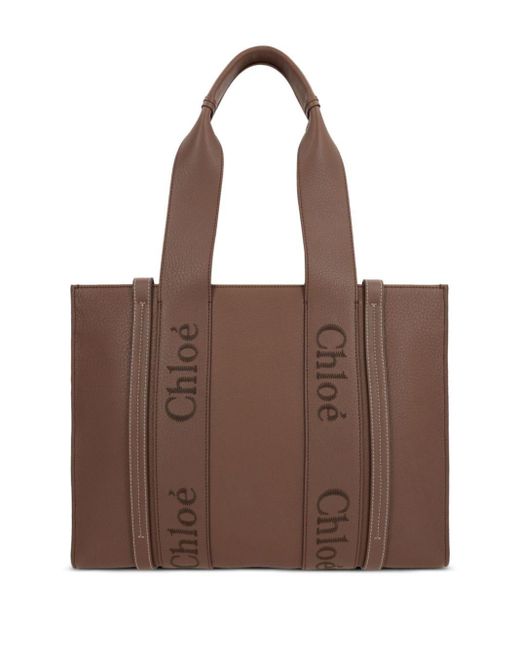 Chloé Brown Medium Woody Leather Tote Bag