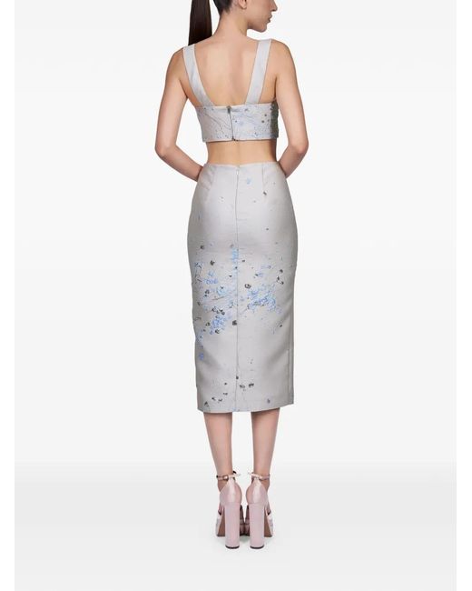 Mia Peculiar White Brocade Split Midi Skirt
