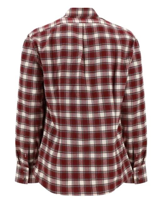 Brunello Cucinelli Red Checked Button-Fastening Shirt for men