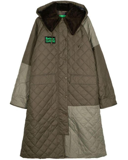 Barbour Green X Ganni Panelled-design Coat