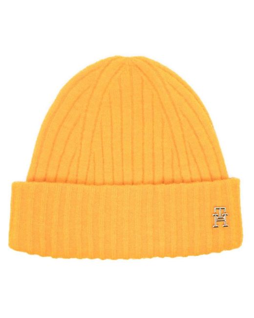 Tommy Hilfiger Yellow Logo-plaque Ribbed Knit Beanie