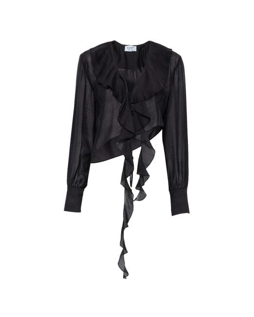 Blugirl Blumarine Black Ruffled Cropped Blouse