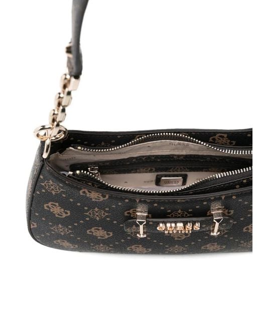 Guess White Carrie Monogram Chain Shoulder Bag