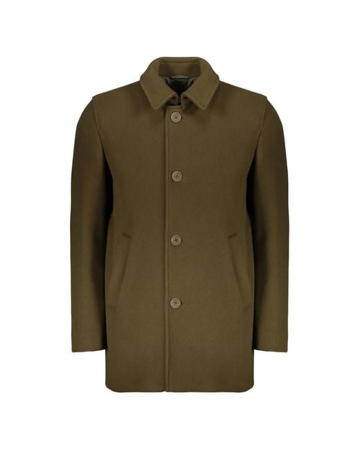 Herno Green Button-Fastening Spread-Collar Coat for men