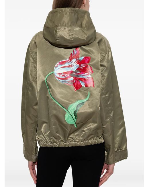 KENZO Green Floral-Print Hooded Jacket