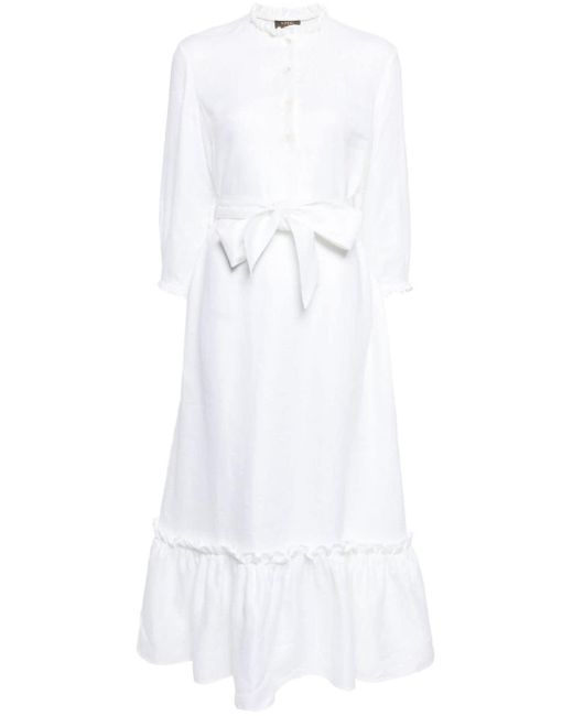 N.Peal Cashmere White Iris Ruffled Linen Dress