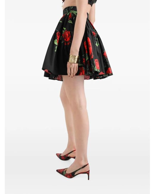 Dolce & Gabbana Red Rose-Print Poplin Skirt