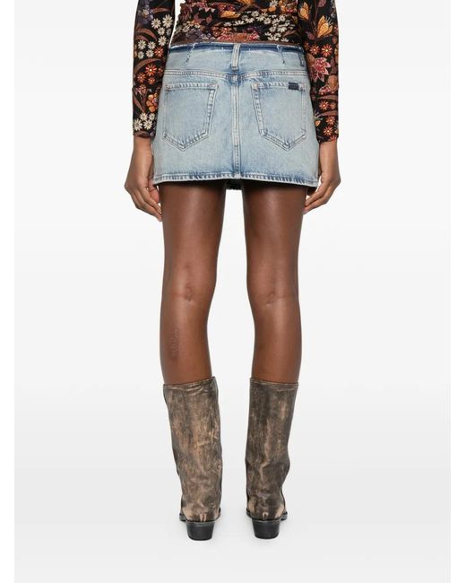 7 For All Mankind Blue Cherry Raw-Hem Mini Skirt