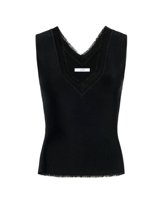 Adam Lippes Black Ria Fringed-Trim Top