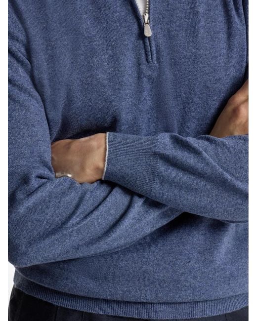 Brunello Cucinelli Blue Cashmere Sweater With Half Zip for men