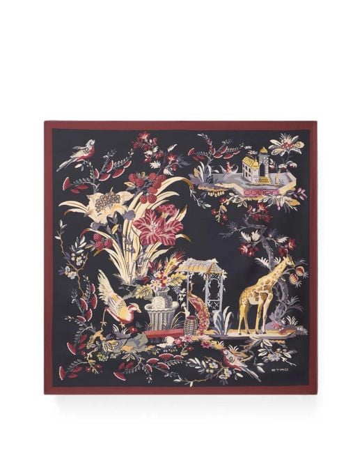 Etro Gray Silk Twill Scarf With Floral Paisley Motif