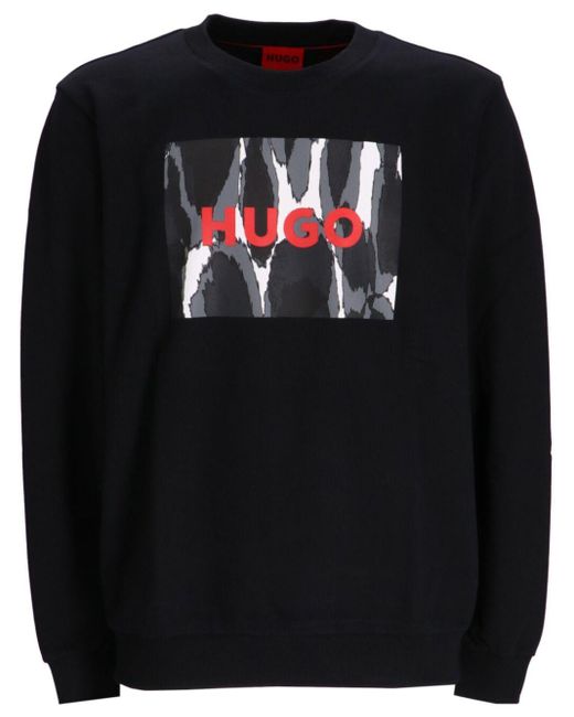 HUGO Black Logo-print Cotton Sweatshirt for men