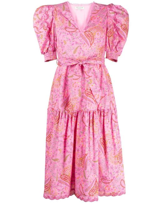 Hale Bob Floral-print Belted Midi Dress in Pink | Lyst UK