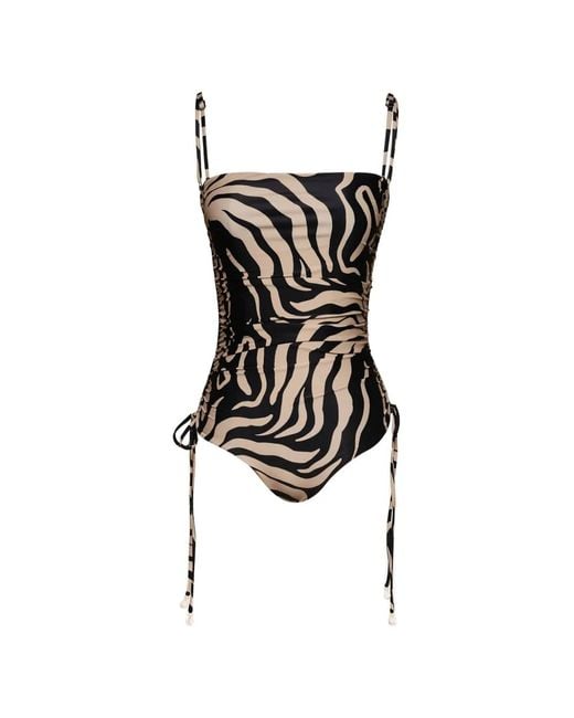 Johanna Ortiz Black Tarangire Zebra-Pattern One Piece
