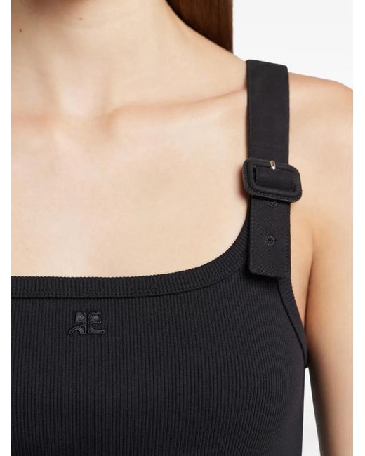 Courreges Black 90's Buckle-Detail Ribbed Tank Top