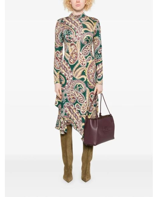 Etro White Paisley-Print Asymmetric Midi Dress