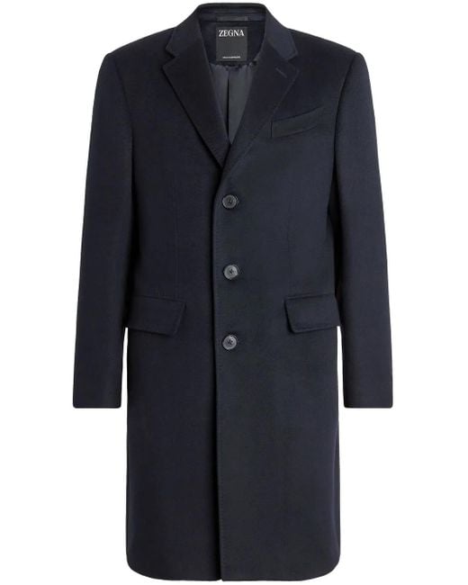 Zegna Blue Oasi Single-Breasted Cashmere Coat for men