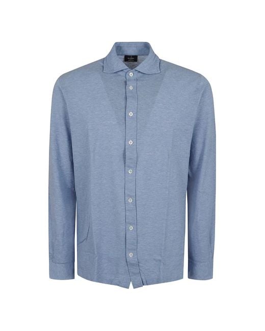 Barba Napoli Blue Buttoned Cotton Shirt for men