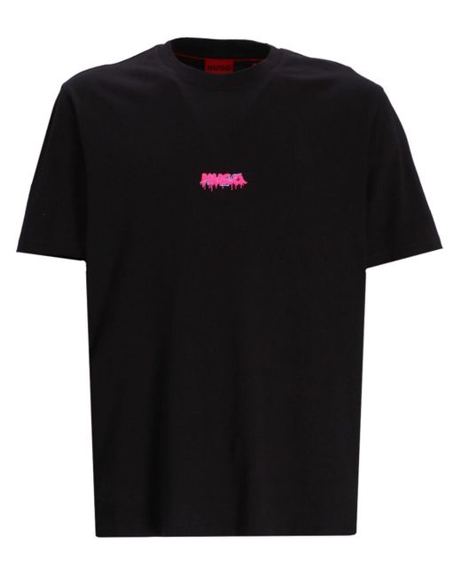HUGO Black Logo-print Cotton T-shirt for men