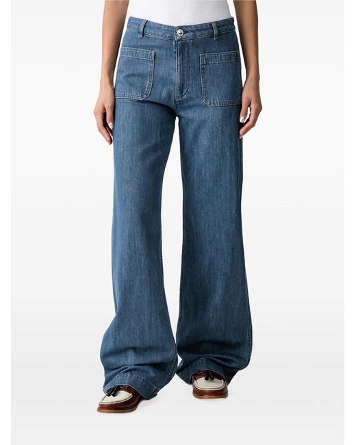 A.P.C. Blue Victoria Patch-Pocket Wide-Leg Jeans