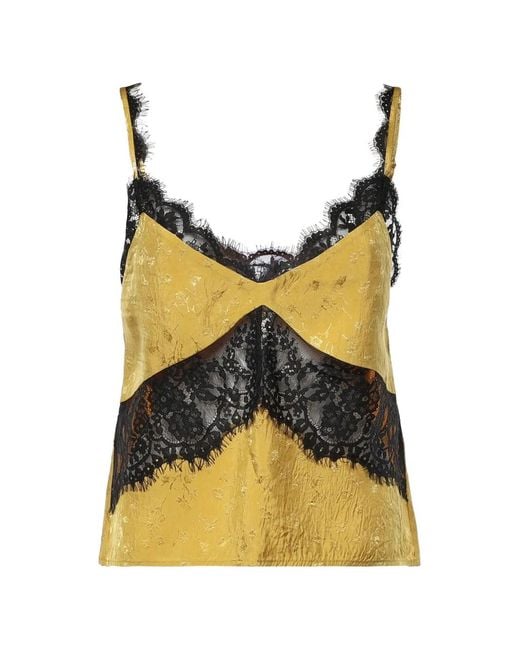 Pinko Yellow Lace-Trim Floral-Jacquard Top