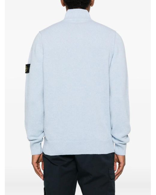 Stone Island Blue High-Neck Button Sweater for men