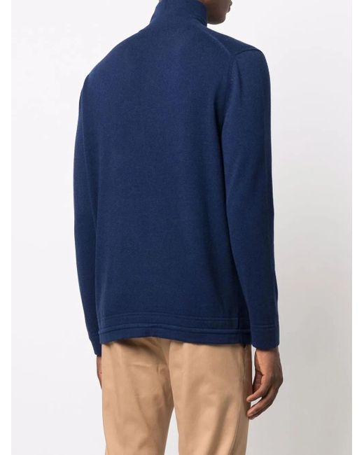 Malo Blue Zip-Placket Pullover for men