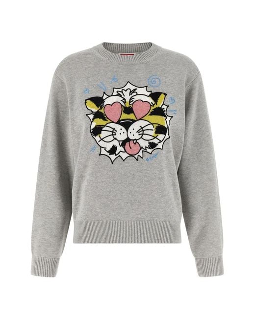 KENZO Gray Intarsia Wild Tiger Knitwear