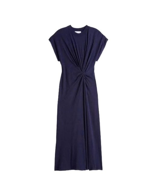 Apiece Apart Blue Volta Twist-Detail Cap-Sleeve Dress