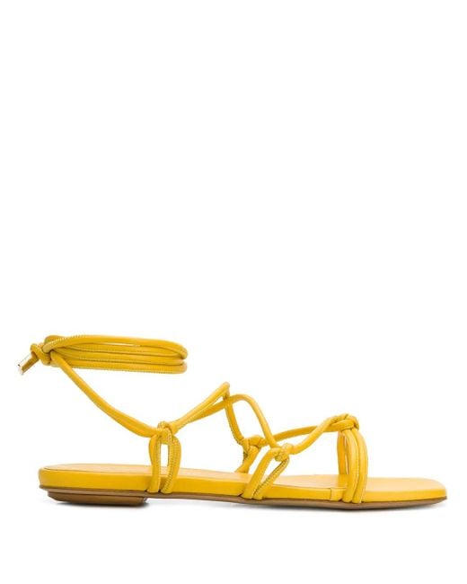 Gia Borghini Yellow Bella Flat Leather Sandals
