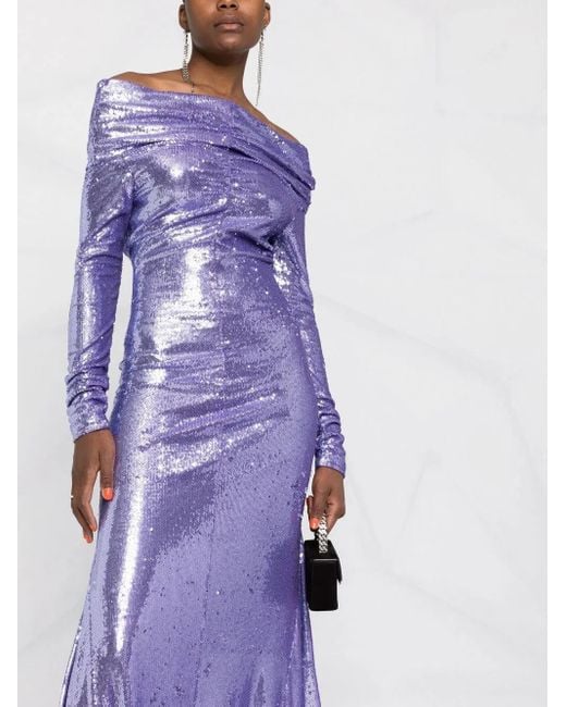 The Attico Purple Off-Shoulder Sequin Dress