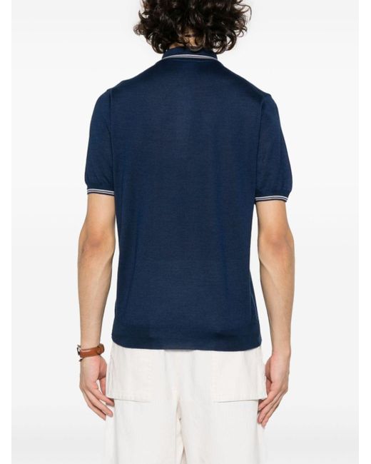 Fedeli Blue Eton Short-sleeve Polo Shirt for men
