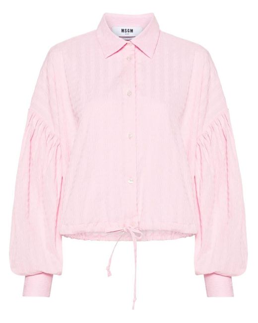 MSGM Pink Seersucker-Hemd mit Kordelzug-Saum