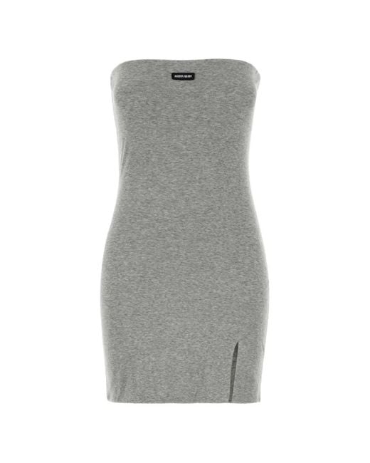 Miu Miu Gray Logo-Patch Strapless Mini Dress