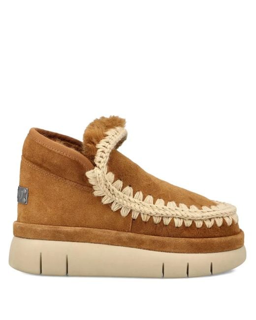 Mou Brown Bounce Braided-Trim Suede Ankle Boots