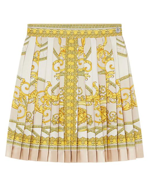 Versace Natural Barocco Print Silk Pleated Mini Skirt