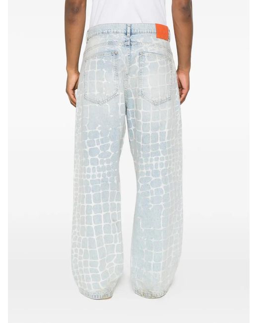 BLUE SKY INN White Crocodile-Effect Heavy-Wash Jeans for men