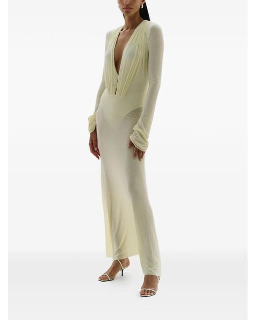 MANURI White Suki Long-Sleeve Draped Dress